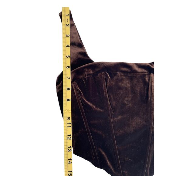 NIA Brown Velvet Cropped Corset Top - Square Neck Wide Straps - Size XS - Picture 6 of 11